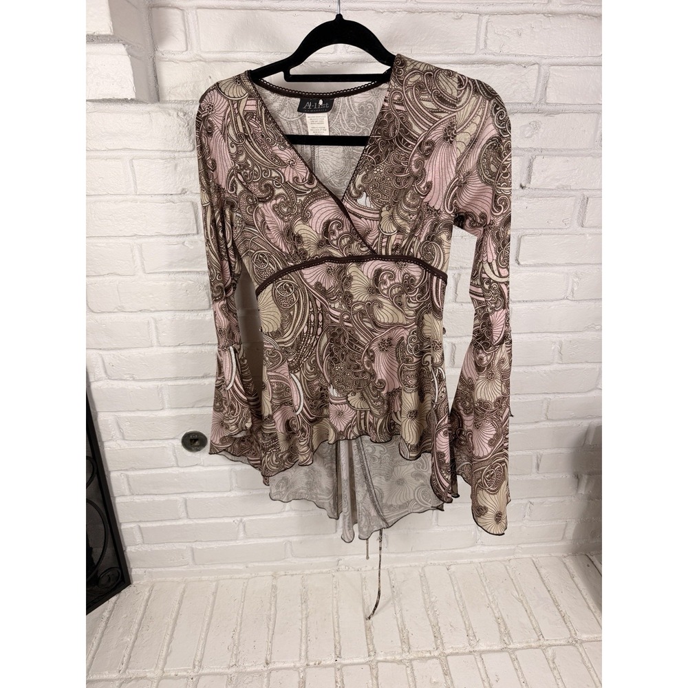 Vintage Y2K A-List Wrapper Large Paisley Bell Sleeve Top Fairycore Boho